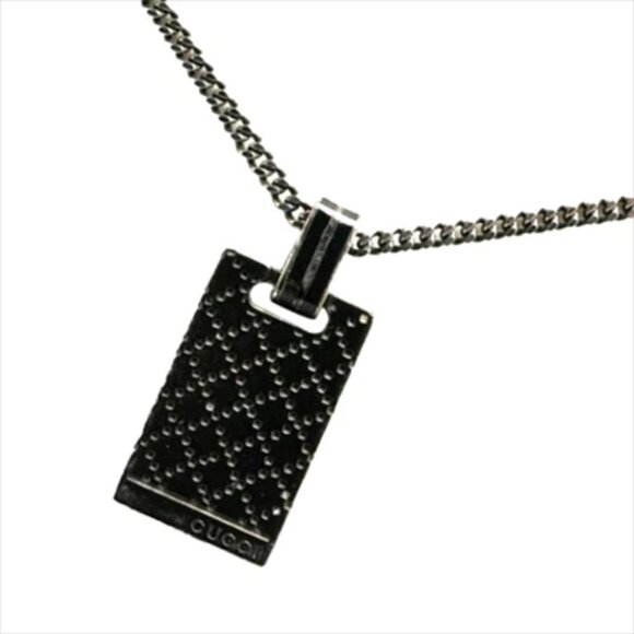 GUCCI Diamante Shima Plate Necklace 24" Silver 925 Auth #4704